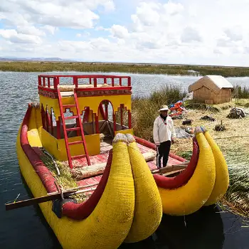 Inhabitant of Lake Titicaca in his Totora Boat