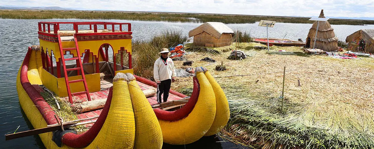 Titicaca Lake Dweller in their Totora Boat